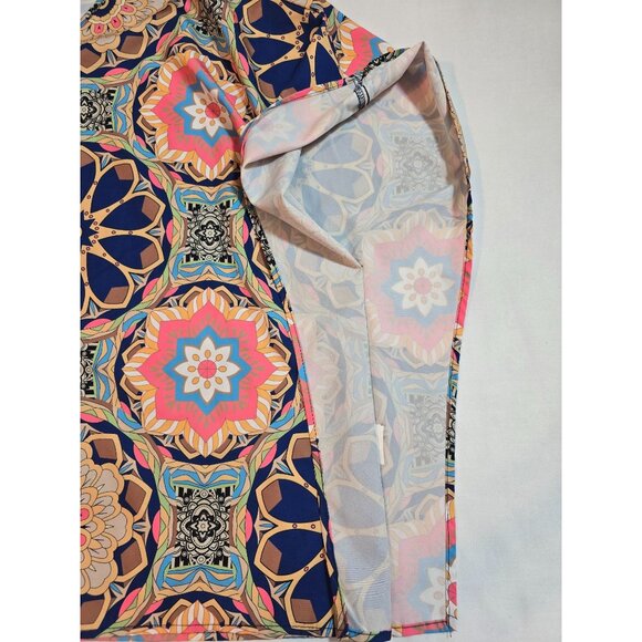 Womens Multicolor Geometric Print V-Neck Blouse Kimono style Size 2XL - Picture 8 of 12